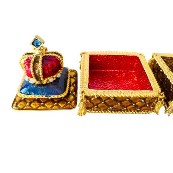 King Queen Crown Enamel Trinket Boxes Set of 2 Ring Jewelry Holder Wedding - Picture 4 of 12